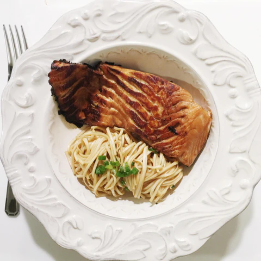 Salmon and Cod Teriyaki with Ginger Scallion Noodles