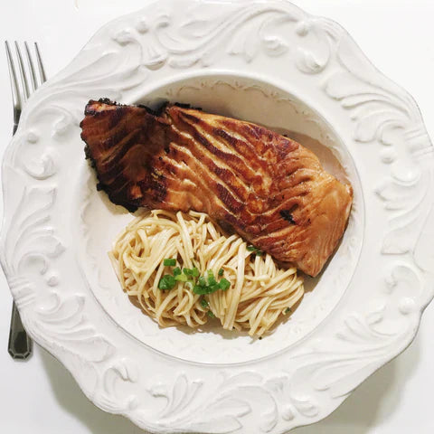 Salmon and Cod Teriyaki with Ginger Scallion Noodles