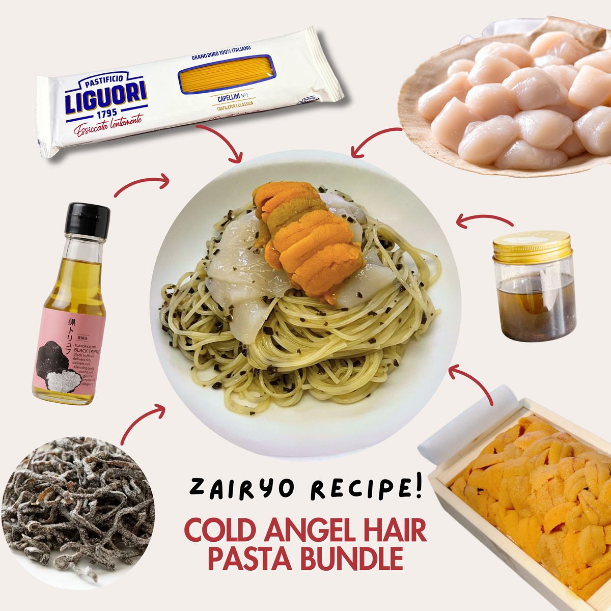 Cold Angel Hair Pasta Set - with Uni, Hotate